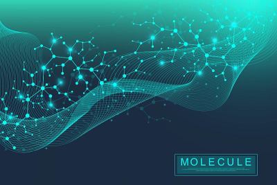 医学、科学、技术、化学的科学分子背景。带有DNA分子的墙纸或横幅。矢量几何动态插图股票插图