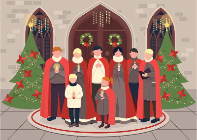 Christmas carol choir flat color vector illustrati