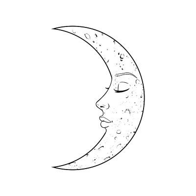 月亮与女人的脸在白色的背景，复古神秘的象征艺术。矢量图