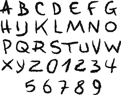 不规则的行字体和数字字母在白色