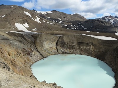 火山火山口Öskjuvatn在冰岛的山湖Aska -美丽的风景和自然