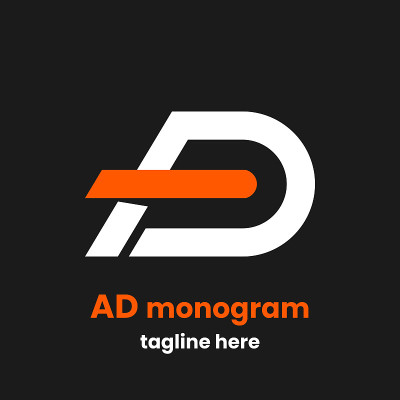 AD徽标设计模板。黑色的抽象字母A和字母D。现代向量会徽。