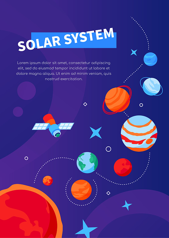 太阳系-现代彩色等距网横幅