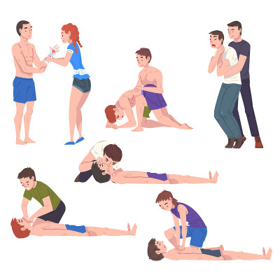 Emergency First Aid Procedures Set, People Helping