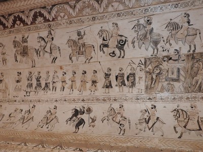 古拉克希米纳拉扬寺庙，壁画，印度教，奥尔恰，中央邦，印度。