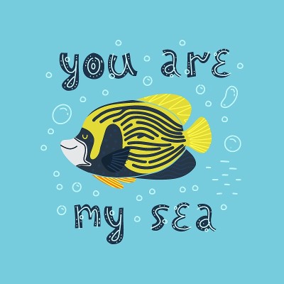 可爱的海鱼皇帝天使鱼的插图。你是我的海。向量。