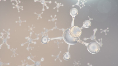 分子结构。分子化学，以原子的分子元素为背景。医学背景。分子水平的基因组，3D演示