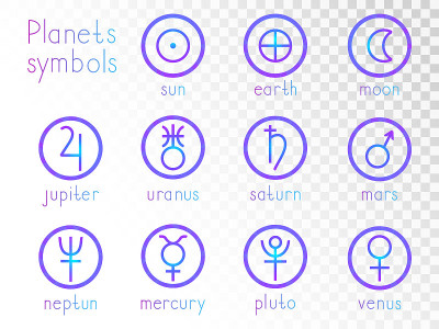 Vector set of round icons with astrological planet