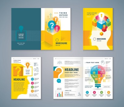 Cover Book Design Set, Colorful Human head with Li