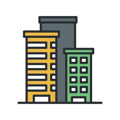 商业办公楼图标在平面设计风格。