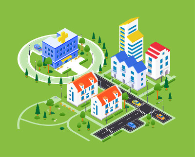 城市地区-现代矢量彩色等距插图