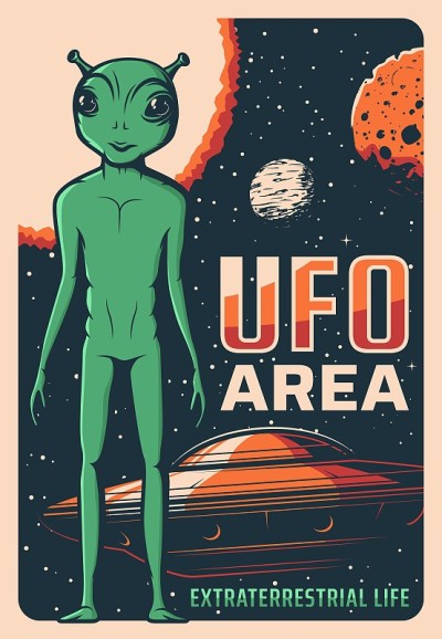复古海报与外星人和ufo向量卡
