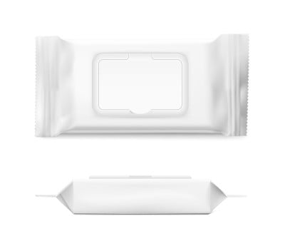 Packaging for wet wipes isolated on white backgrou