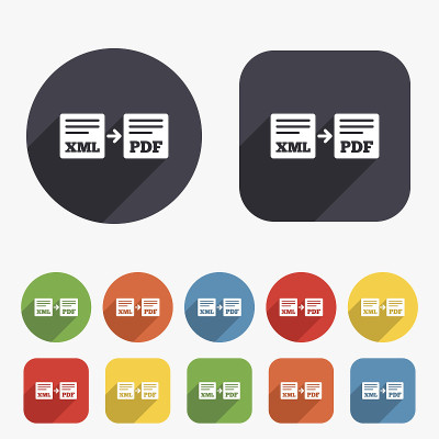 导出XML到PDF图标。文件文档的象征。