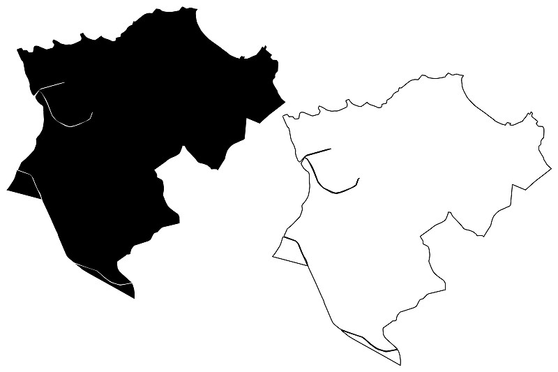 卡宴市(法属圭亚那，法国)地图矢量插图，草稿卡宴市地图