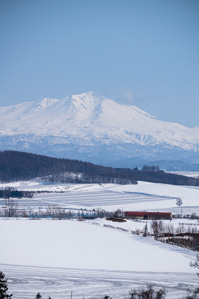 雪地上撒满了融雪剂和高山