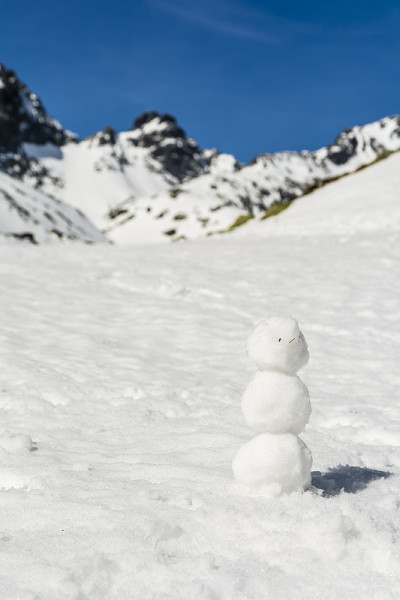 山上的小雪人。