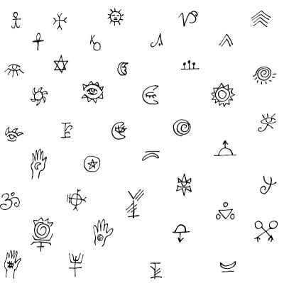 Vector pattern of alchemical signs drawn by hand. 