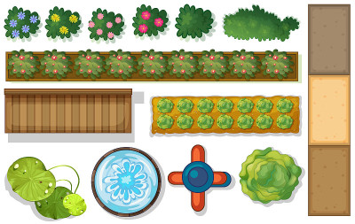 俯视图植物和池塘在花园