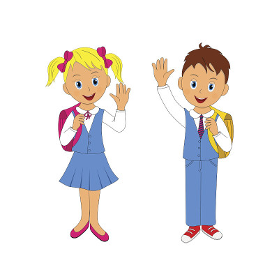 学生，男孩和女孩拿着书包