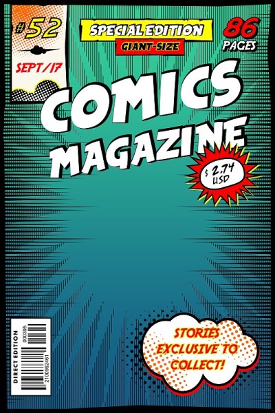 漫画书的封面。带有渐变效果背景的矢量艺术。