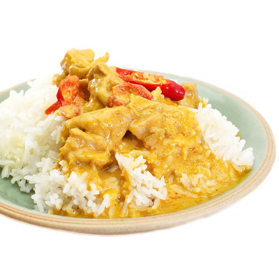 红咖喱鸡和白底白饭