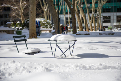 冬季暴风雪过后，纽约布莱恩特公园。