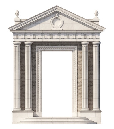 门廊。建筑元素的经典建筑立面。三维渲染