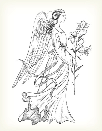 手绘天使与百合