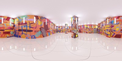 球形室内全景图，3D插图