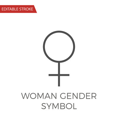 女性性别符号细线矢量图标。