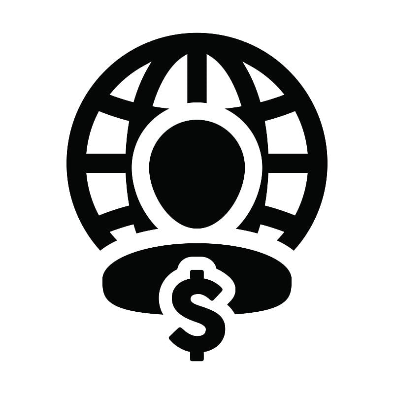 Pay icon vector globe dollar sign currency money w