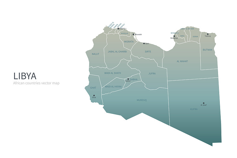 利比亚的地图。非洲国家区域矢量图。