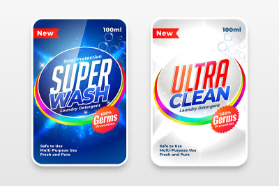 super detergent labels in blue and white colors