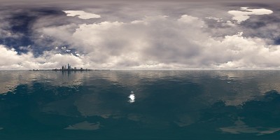 摩天大楼的全景城市岛与白云的天空