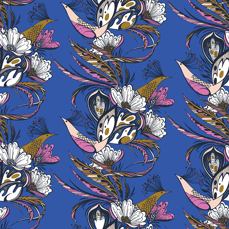 Paradise birds seamless eastern pattern