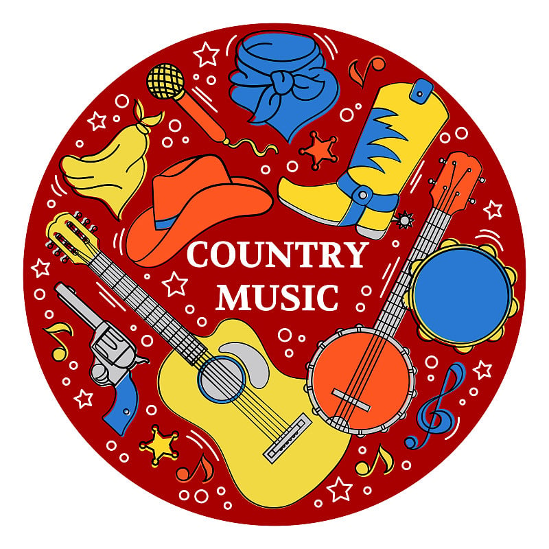 COUNTRY MUSIC STICKER Western Festival Vector Illu