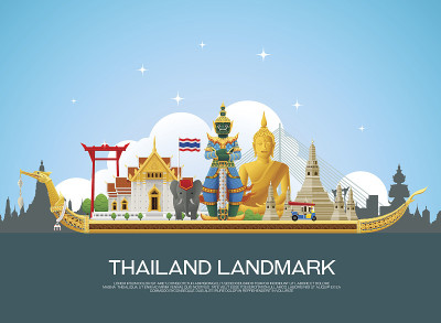 泰国地标旅游和艺术背景矢量插图