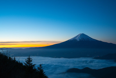 牵牛花富士山和云海，山梨，日本