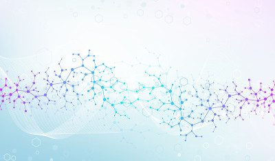 分子结构的背景。用DNA分子做的科学模板墙纸或横幅。asbbrief科学分子背景。波浪式流动，创新模