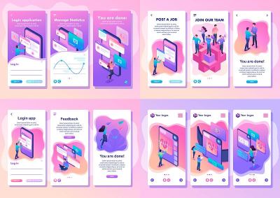 Set Isometric Template app bright concept testing 