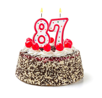 生日蛋糕和燃烧的蜡烛87号