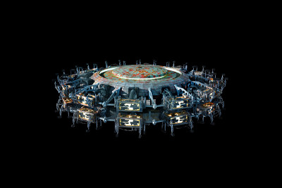3D UFO飞船孤立在黑色