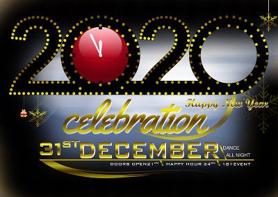 2020年庆祝旗帜与新年倒数概念