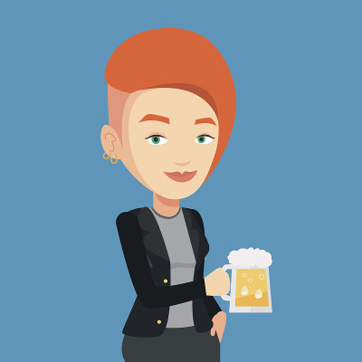 女人喝啤酒矢量插画