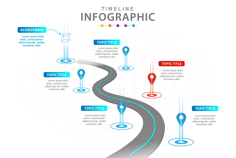 信息图模板6步骤现代时间表图与路线图。