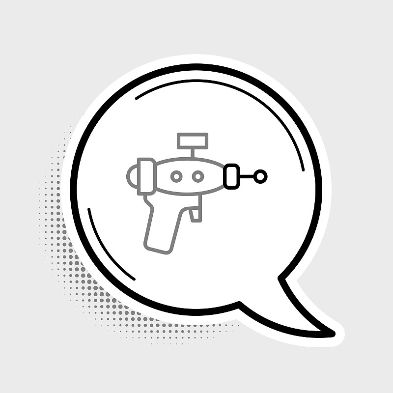 Line Ray gun icon isolated on grey background. Las