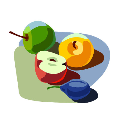 modern minimalistic still life, multicolored apple