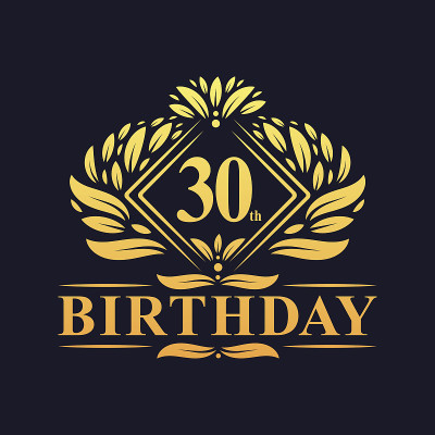 30周年生日标志，奢华的金色30岁生日庆典。
