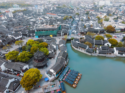 苏州古城盘门古建筑航拍